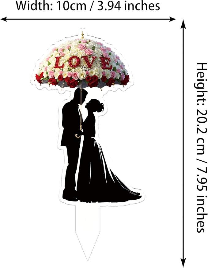 Acrylic Wedding Cake Topper Bride and Groom with Umbrella - Elegant Mr & Mrs Cake Decoration for Wedding Anniversary, Engagement, Just Married Party (2D)