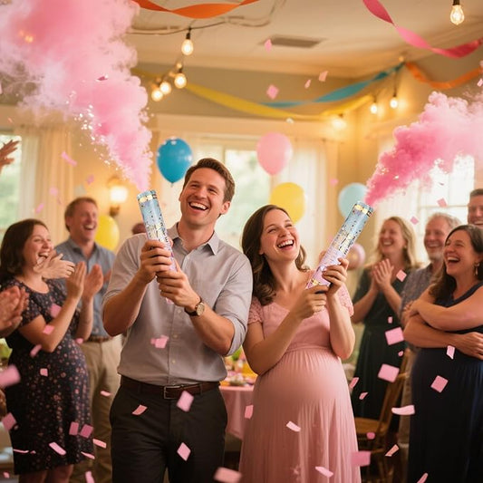 Previvo Gender Reveal Confetti Powder Cannon - 6 Pack Pink Baby Gender Reveal Poppers - 100% Biodegradable Powder Smoke - Baby Party Supplies