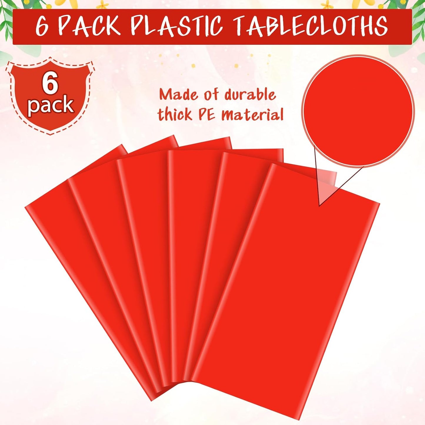 6Pcs Red Rectangle Tablecloths,Disposable Plastic Tablecloth,Waterproof Red Table Cover for Graduation Birthdays Weddings Anniversary Party Decorations,54 x 108 Inch