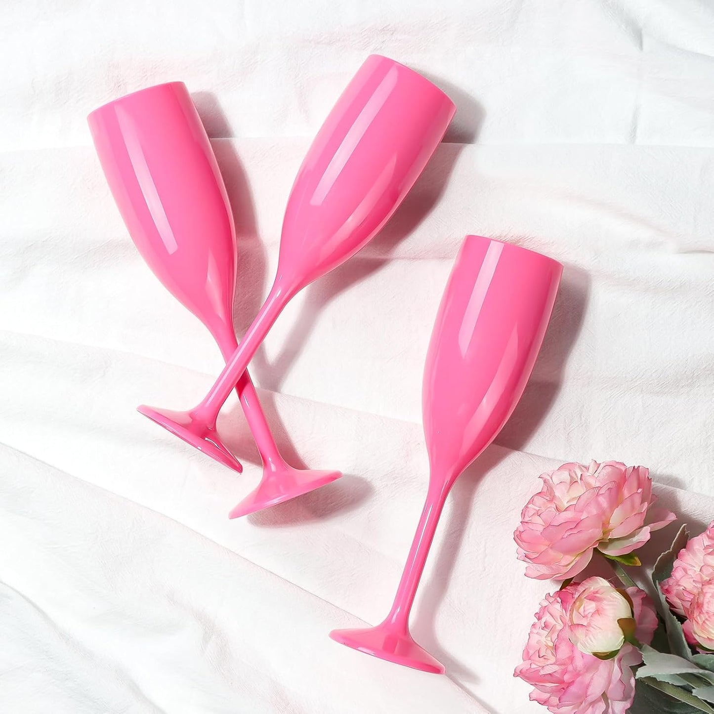 XUWAIDSGN Champagne Flute Acrylic Champagne Glasses Wedding Toasting Champagne Flute Goblet Plastic Reusable Unbreakable Champagne Cups for Bachelorette Wedding Bridal Shower Party (Pink, 10)