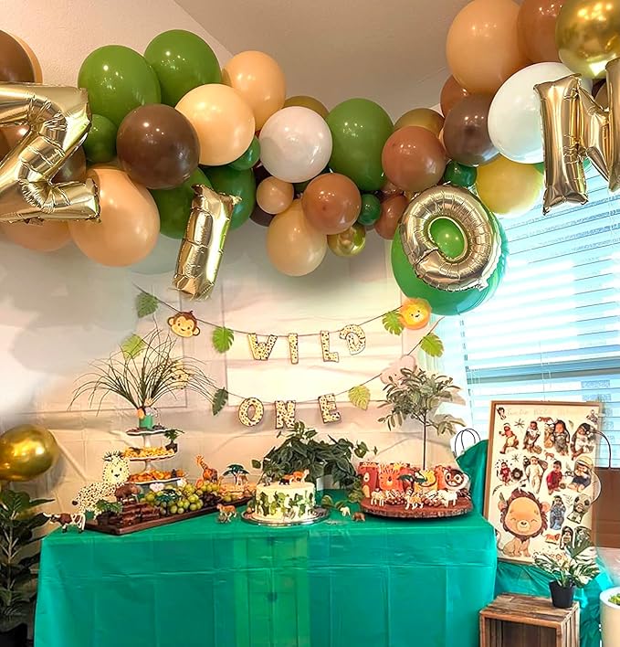 Green and Brown Balloons Set, 60 Pcs 12 Inch green brown balloons Jungle Safari Woodland Forest Balloon Metallic Gold Cream Brown Olive Green Coffee Blush Balloon for Baby Shower Birthday Decorations