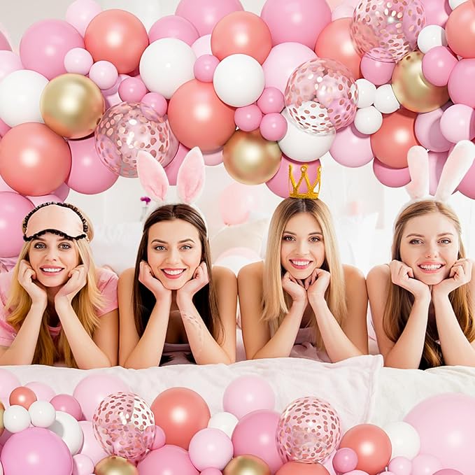140Pcs Rose Gold Pink Balloons Garland Arch Kit, Light Pink Rose Gold Confetti Balloons for Women Girls Birthday Baby Shower Wedding Graduation Bachelorette Mother's Valentine's Day Party Decorations