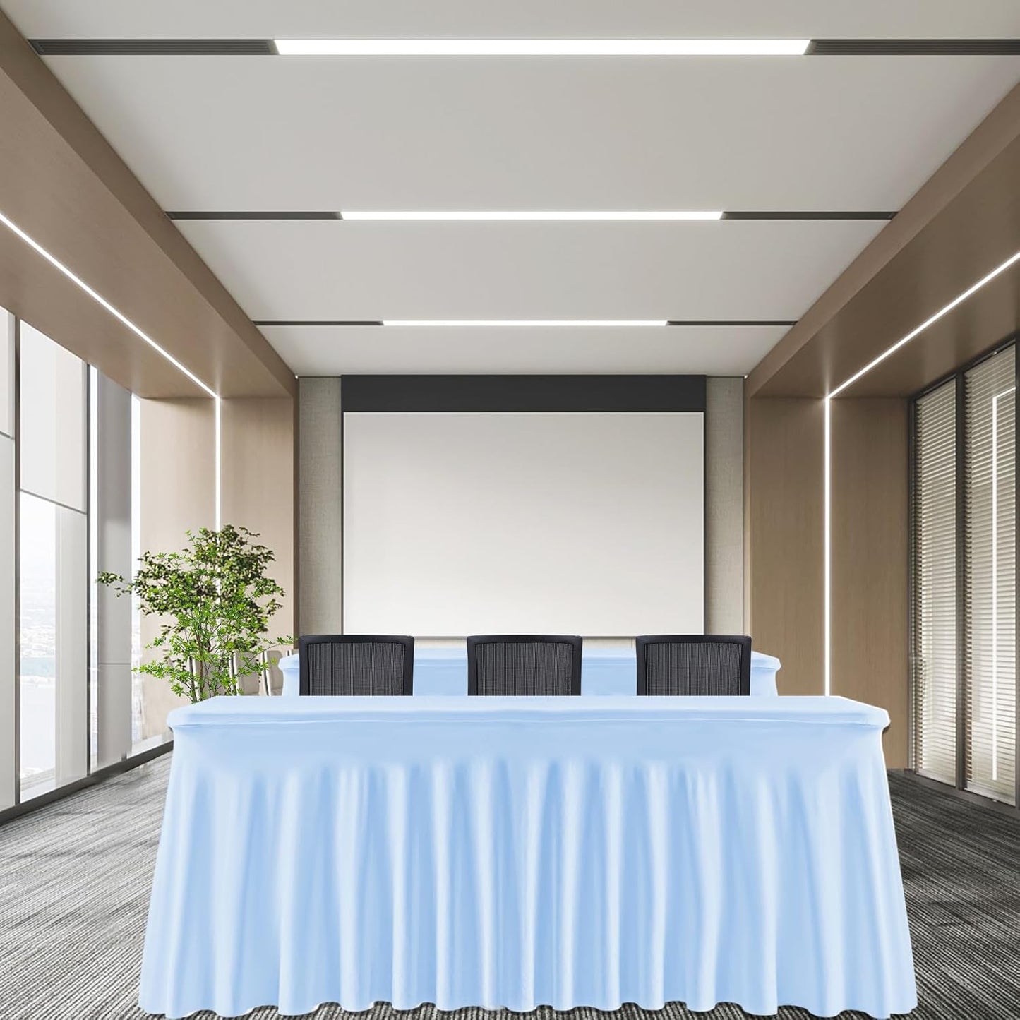 60 Inch Baby Blue Rectangle Tablecloth, 2 Pack Wrinkle-Resistant Fitted Table Cover with Elastic Edge, Washable Dining Table Cloth for Kitchen, Party, Wedding, Buffet, Baby Shower