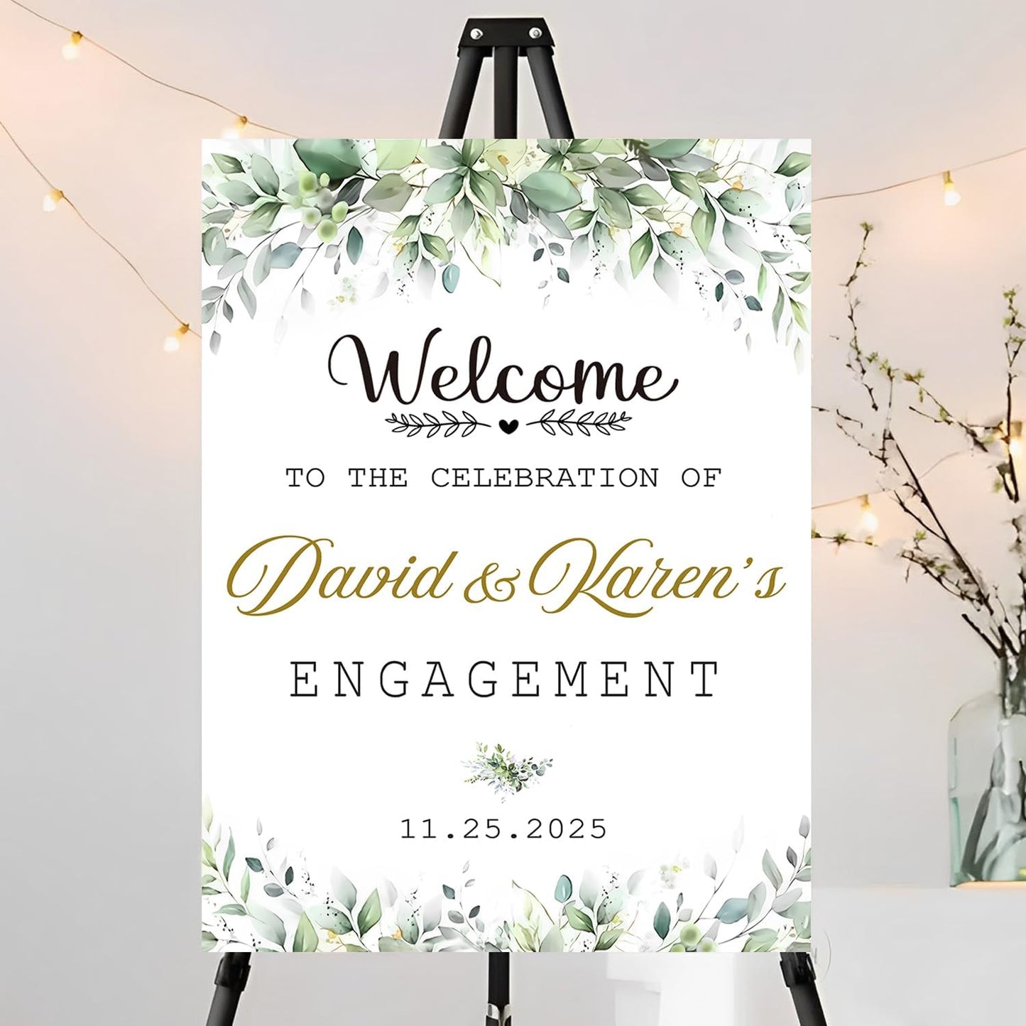 Engagement Party Signs, Engaged Banners And Signs, Engagement Welcome Sign, Engagement Party Decorations, Greenery, Engagement Party Gifts For Couples