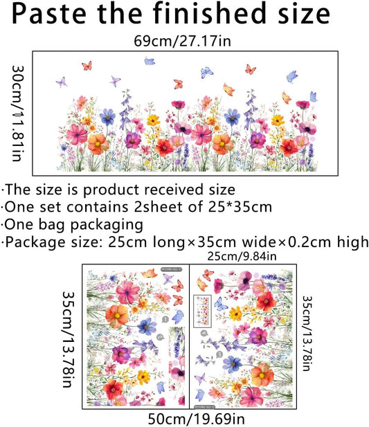 2 Pieces Flowers Wall Decals Vinyl Flowers Wall Stickers Removable Floral Murals Peel and Stick Colorful Flower Decor for Girls Bedroom Living Room Nursery (Bright)