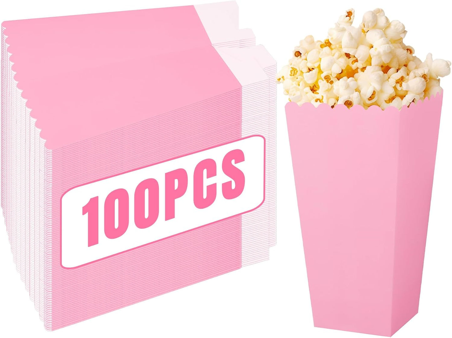 100 Pack Pink Popcorn Boxes, Disposable Popcorn Holders for Birthday Parties, Weddings, Movie Nights, Carnivals, Holidays, Baby Showers