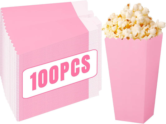 100 Pack Pink Popcorn Boxes, Disposable Popcorn Holders for Birthday Parties, Weddings, Movie Nights, Carnivals, Holidays, Baby Showers