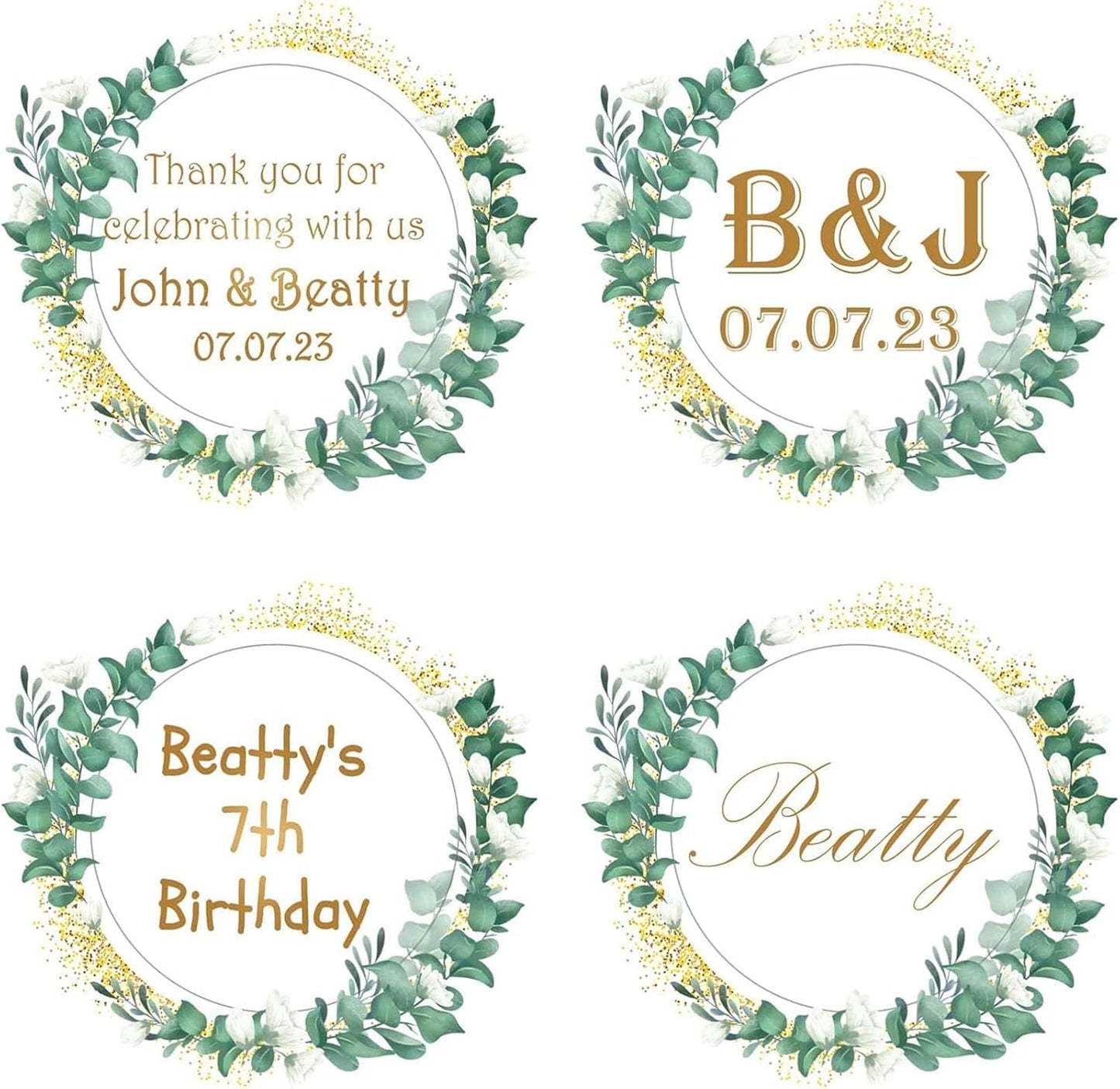Custom Stickers for Weddings, Birthdays & Businesses - Personalized Labels with Your Logo - Waterproof, Fade and Heat Resistant - Pack of 100-1000 (Wreath V, 2.5 Inch)