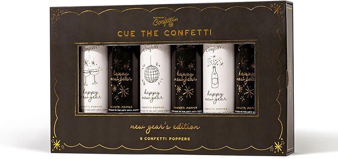 Cue the Confetti New Years Box (6 Confetti Poppers) – Biodegradable Confetti Party Poppers for ringing in the New Year!