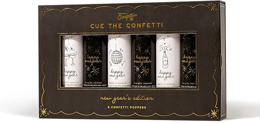 Cue the Confetti New Years Box (6 Confetti Poppers) – Biodegradable Confetti Party Poppers for ringing in the New Year!