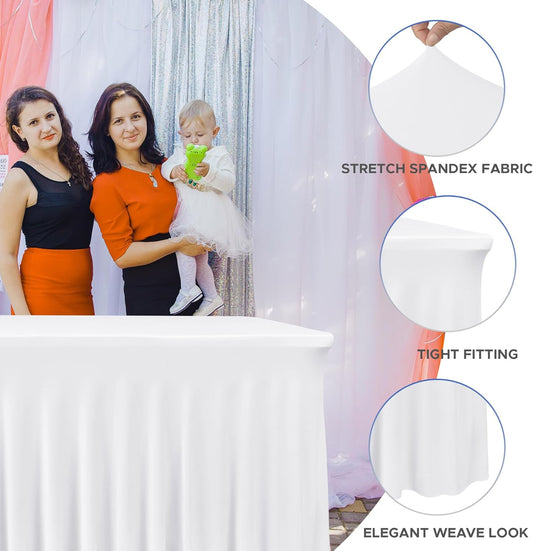 Nasitos White Table Skirt for 6 Foot Rectangle Tables, 4 Pack - 72 x 30 Inch - Stretch Spandex Fitted Table Clothes, Fabric Table Covers Cocktail Tablecloths for Party, Banquet, Birthday