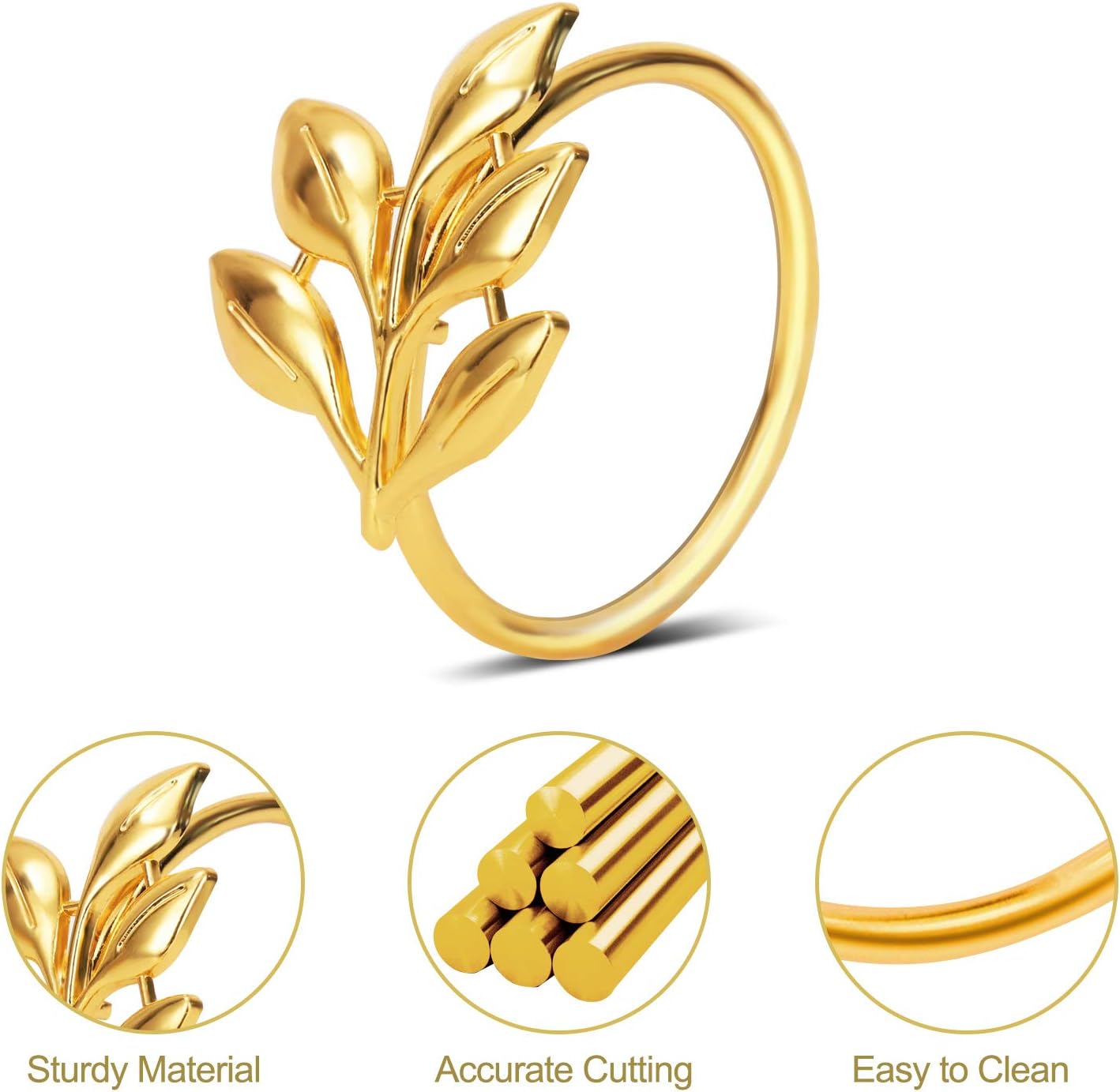 KPOSIYA Set of 300 Leaf Napkin Rings Metal Gold Napkin Holder Table Napkin Rings for Thanksgiving Day Christmas Dinning Table Parties Everyday (Ye Zi-Gold 300)