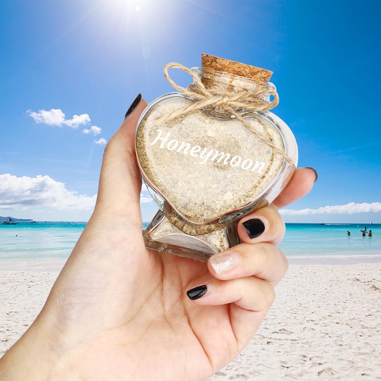 Personalized Heart Glass Honeymoon Sand Keepsake Jar, Custom Name Wedding Gift, Engagement Gift