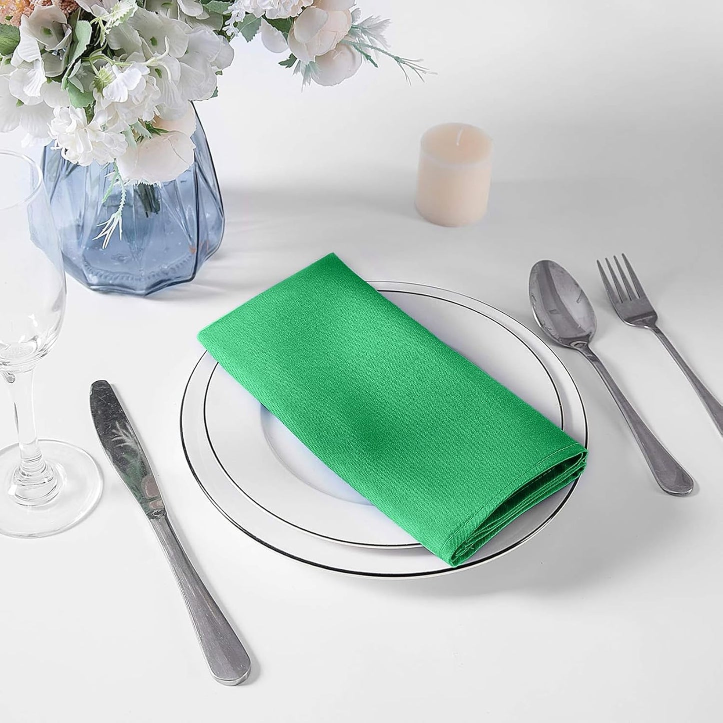 Cupuamon Cloth Napkins 17x17 inch Washable Polyester Dinner Napkins Soft Table Napkins for Wedding Party Dining Banquet(Emerald,12PCS)