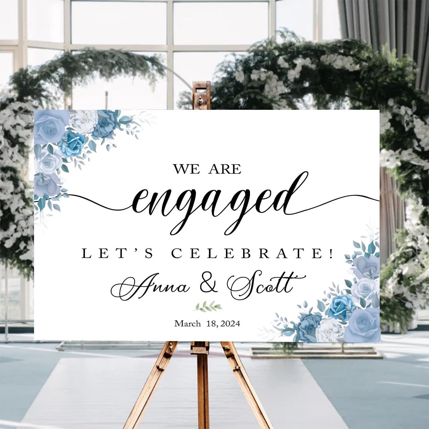Dusty Blue Engagement Decor, Rustic Engagement Sign, 12x18 inches, Plastic, Full Size