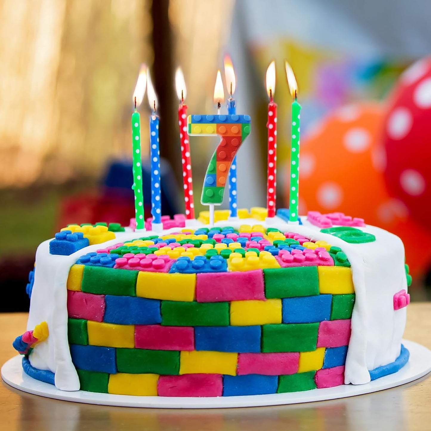 Building Block Number 0-9 Birthday Cake Candle Numeral Birthday Sparkler Candles for Building Block Cake Topper for Party Decorations Supplies(Number 7)