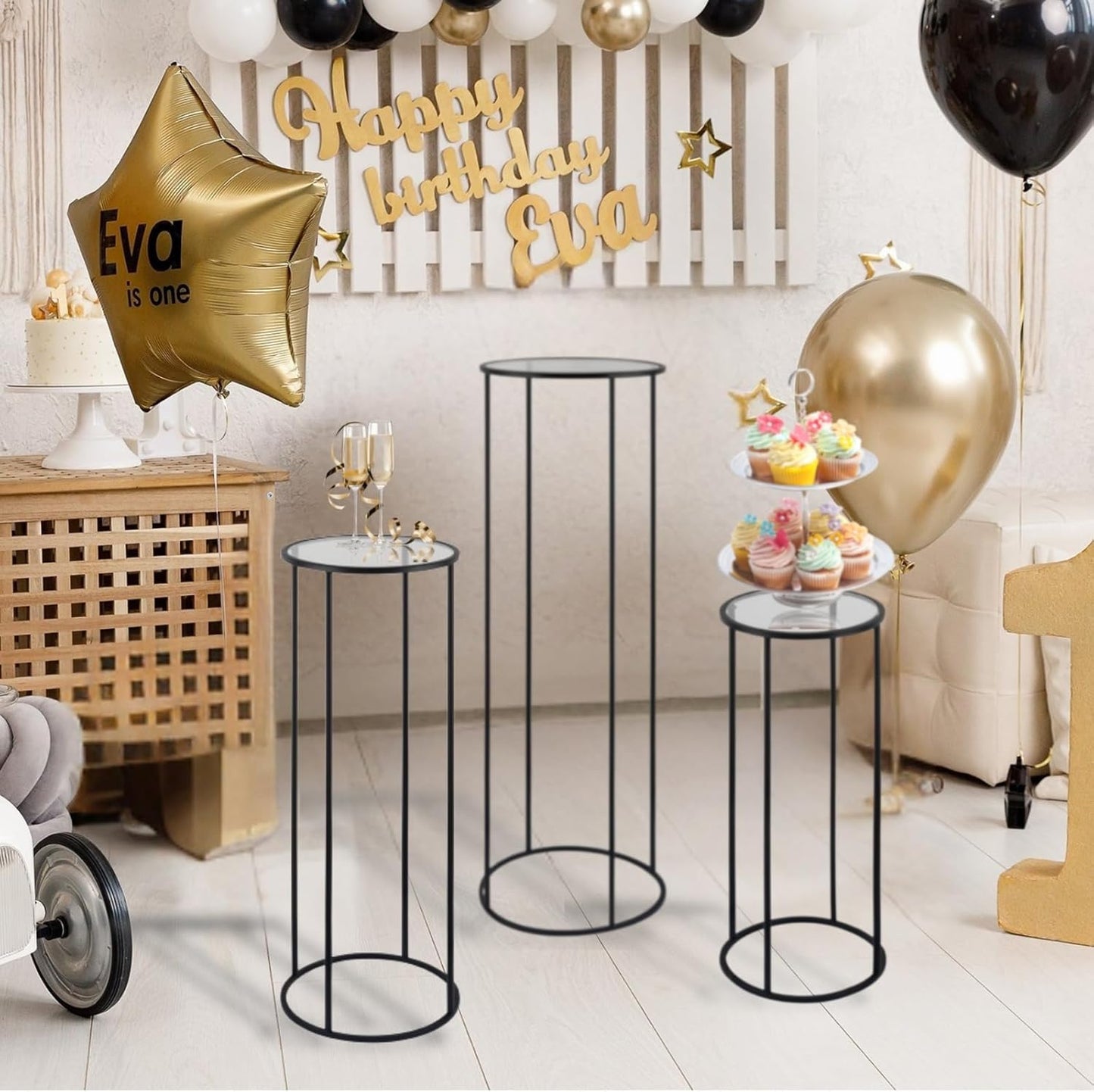 5PCS Round Black Plant Stand Flower Stand for Party, Tall Metal Pedestal Stands for Display Decoration, Cake, Birthday, Wedding, Baby or Bridal Shower, Cylinder Column for Desserts