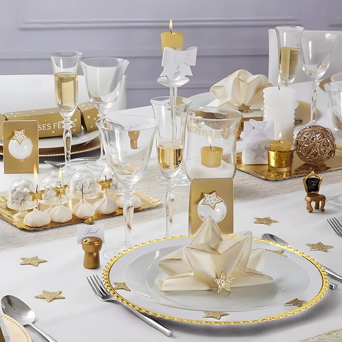 EI 13 Inch Gold Charger Plate,50pcs Clear Charger Plates with Gold Rim,Disposable Chargers Plate,Plastic Chargers Plates for Dinne Family Party and Wedding
