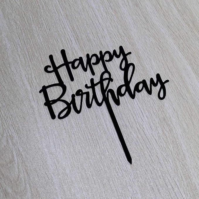 Happy Birthday Cake Topper, Birthday Party Decorations, Black Acrylic