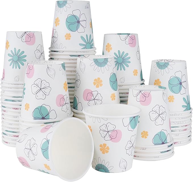 Lamosi 3 oz Bathroom Paper Cups 300 Pack, Floral Disposable Small Mouthwash Drinking Cup for Water, Coffee, Sample, Tasting and Dessert