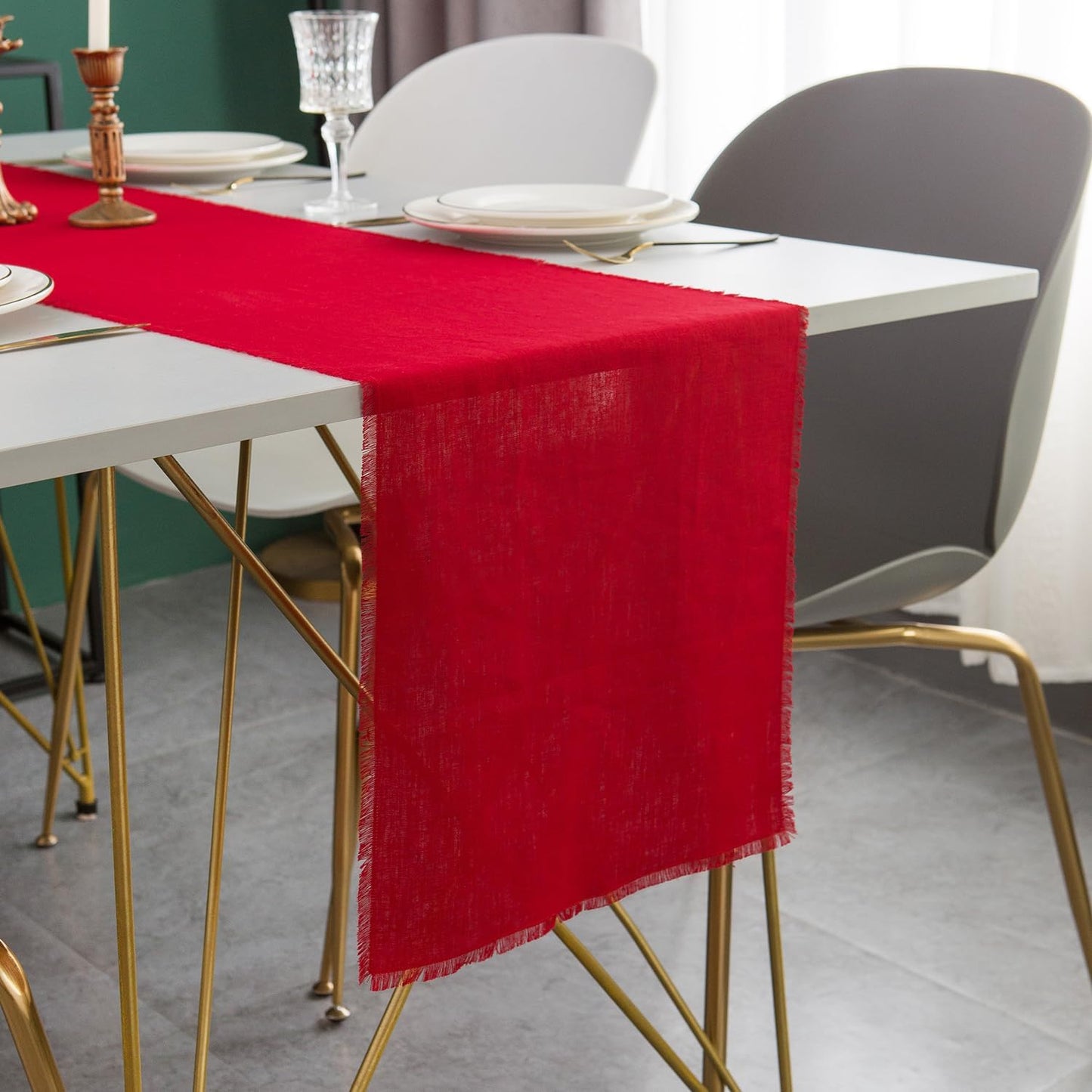 Christmas Table Runner with Fringe- 14x120 Inch Long Red, 100% Pure Linen Christmas Runner for Table, Red Table Runner for Winter – Machine Washable, Handmade
