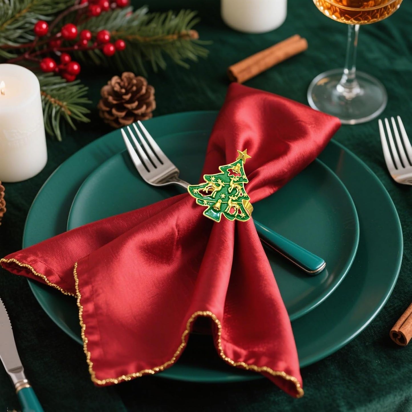 Christmas Tree Napkin Rings Set of 6 for Christmas Eve New Year Family Dinner Decor,Bell Reindeer Napkin Ring Holders for Winter Wedding Xmas Party Birthday Holiday Table Setting