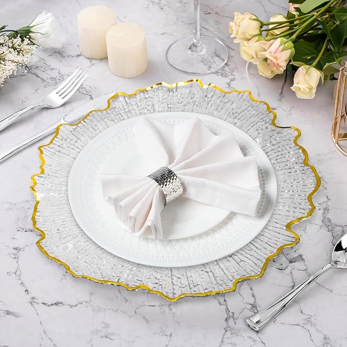 MAONAME 13" Clear Charger Plates, Round Reef Chargers for Dinner Plates, Plastic Plate Chargers for Table Setting, Wedding Decor, Set of 8