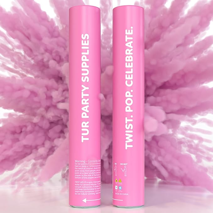 Pink Powder Cannons Smoke Bombs Biodegradable Poppers | 2 Pack | Launch up to 25 ft | 12 inch | Decorations For Photoshoots, Gender Reveal, Celebrations, Festivals, and Parties | TUR Party Supplies