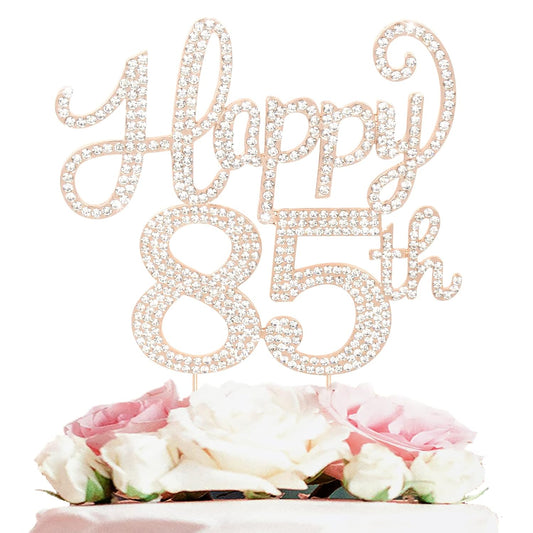 LASKYER Happy 85th Birthday Decorations,85th Birthday Gold Rhinestone Cake Topper - Cheers to 85 Years Old Bday Party Metal Sparkly Cake Centerpieces Sign.
