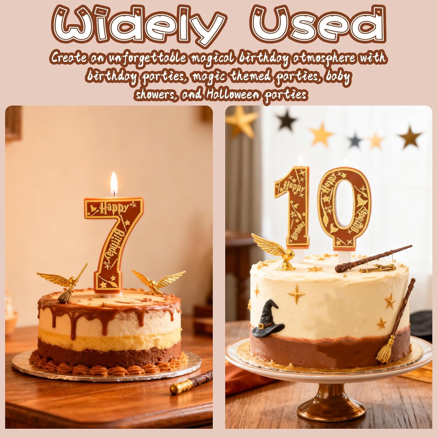 Brown Magical Wizard Party Birthday Candles Number 9 Candle Cake Topper Wizard School Themed Happy 9th Birthday Cake Decorations for Boys Girls Kids Party Favors Supplies Decorations Gifts