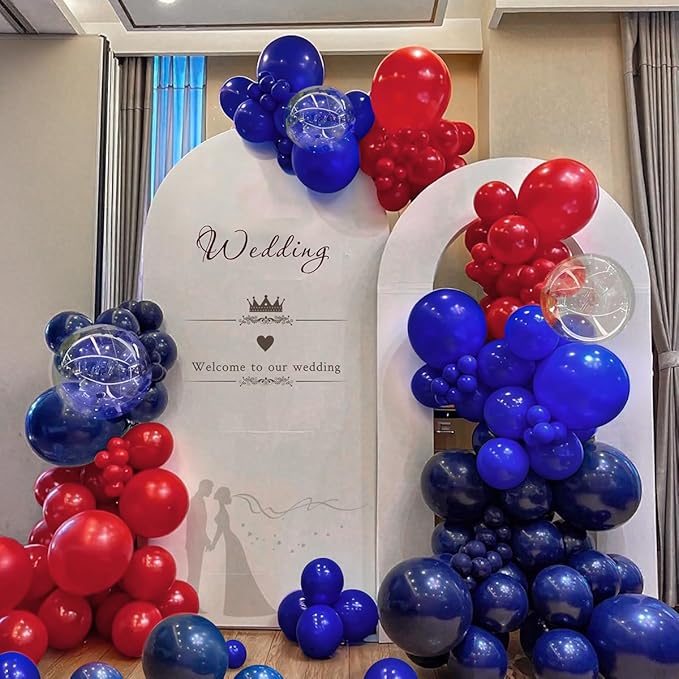Blue and Red Balloon Garland Arch Kit, 167Pcs Latex Balloons Different Sizes 18 12 10 5 inch for Birthday Graduation Baby Shower Wedding Party Decorations
