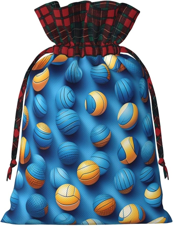 PULaif Blue Volleyball Christmas Drawstring Gift Bags, Large Size Christmas Bags For Gifts Party Favors, Xmas Gift Bags