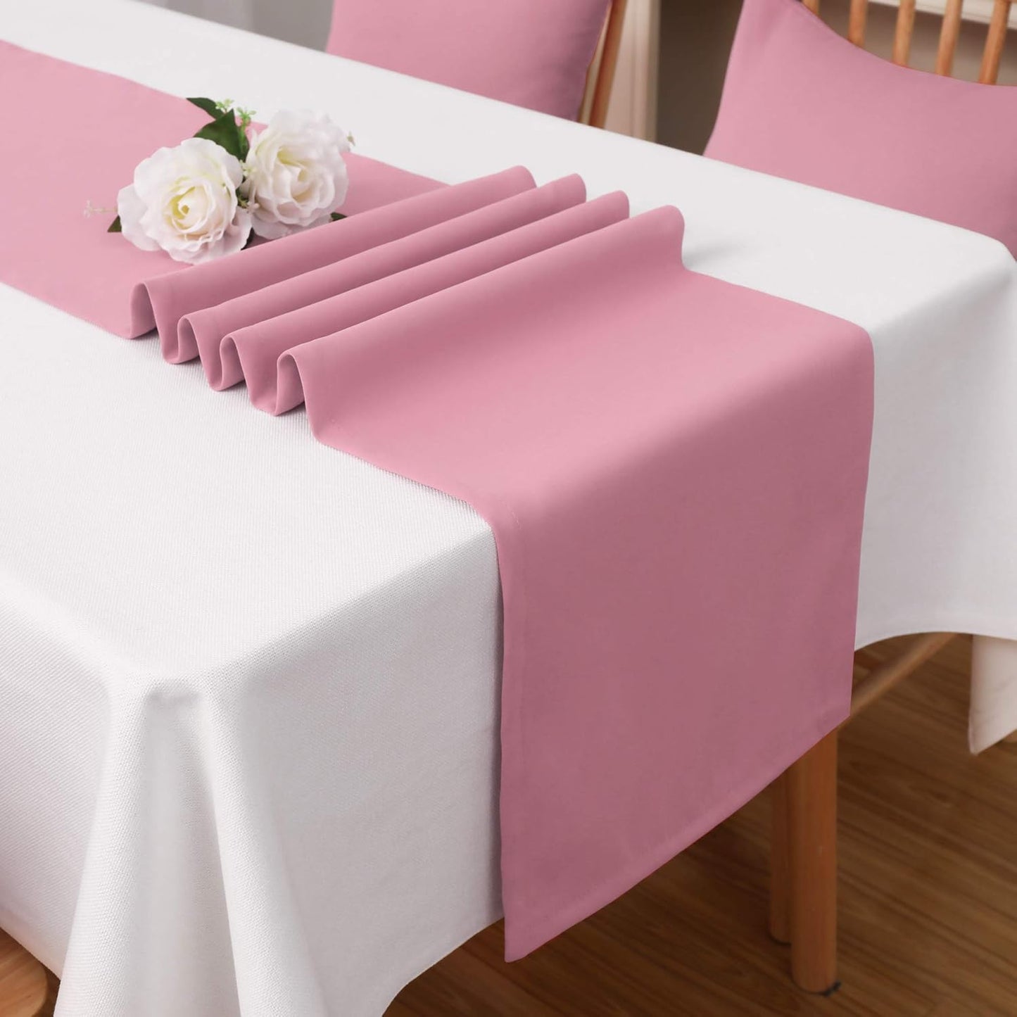 DUALIFE Valentines Day Table Runner 14x108 Inch Pink Table Runner Wedding Anniversary Party Mother's Day Table Runners Decor Hot Pink 2 Pieces