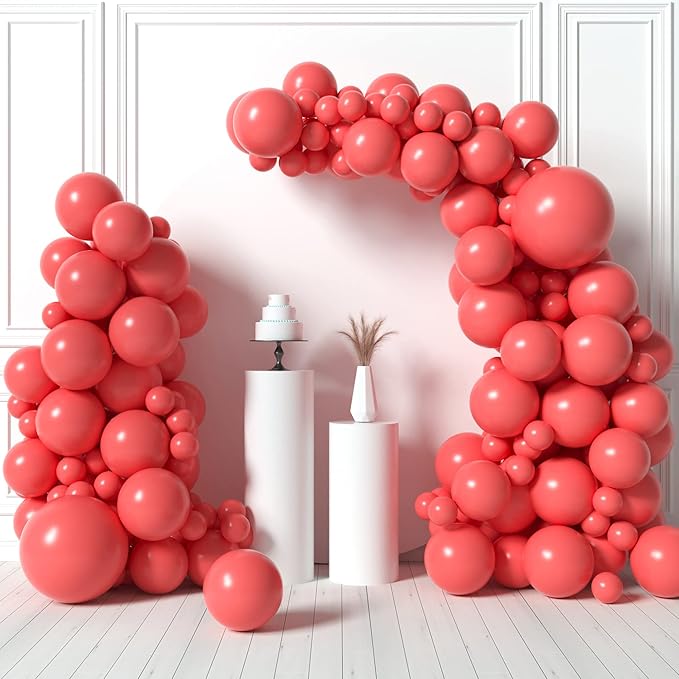 HOUSE OF PARTY Coral Balloon Garland 90 Pcs | 5/12/18 Inch Pastel Red Balloons for Christmas Party Decorations, valentines, Birthday, Wedding, Baby Shower Party Supplies Decorations