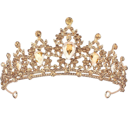 CAVETEE Champagne Gold Crowns for Women Baroque Queen Birthday Tiara Luxurious Rhinestones Crown Wedding Bridal Crown Birthday Party Headbands Princess Party Prom Tiaras and Crowns for Women