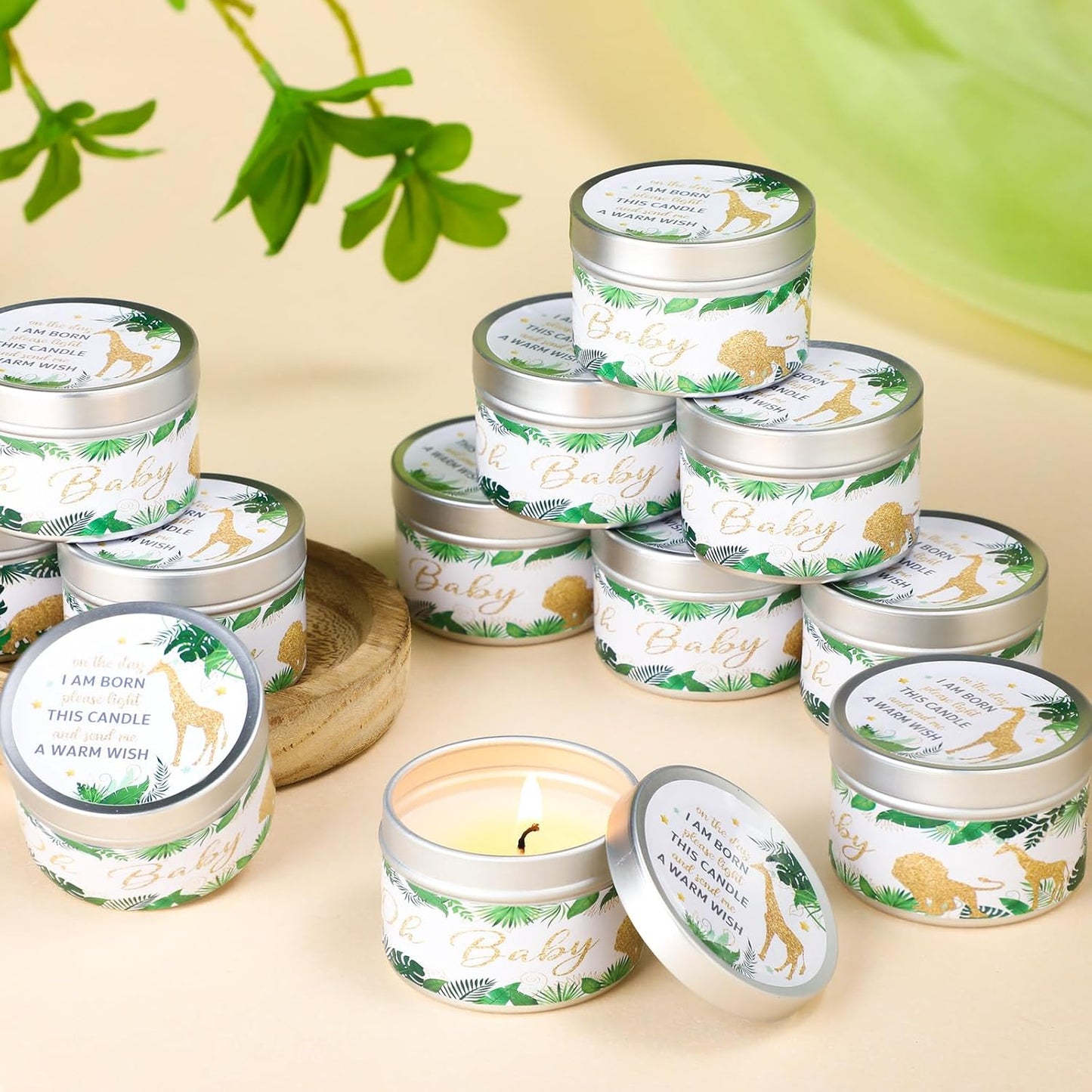 MTLEE 24 Pcs Jungle Animal Baby Shower Party Favors Candles Lavender Scented Baby Shower Favors for Guests Rustic Tealights Candles Gender Reveal Return Gifts Girl Boy (1.2 Oz, Khaki)