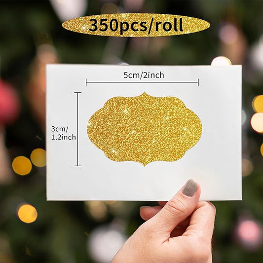 Yeachlaing Bright Gold Labels Stickers,250 PCS 2" x 1.2" Fancy Shape Stickers Labels for Storage Box or Food Jars Holiday Present Stickers Christmas Gift Tags Stickers