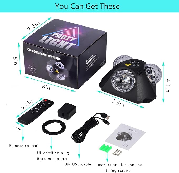 DJ Party Lights Disco Ball Light,Sound Activated Disco Lights+Red and Green Pattern Lamp Strobe Lighting for Home Club Karaoke Christmas Halloween Birthday Wedding Dancing