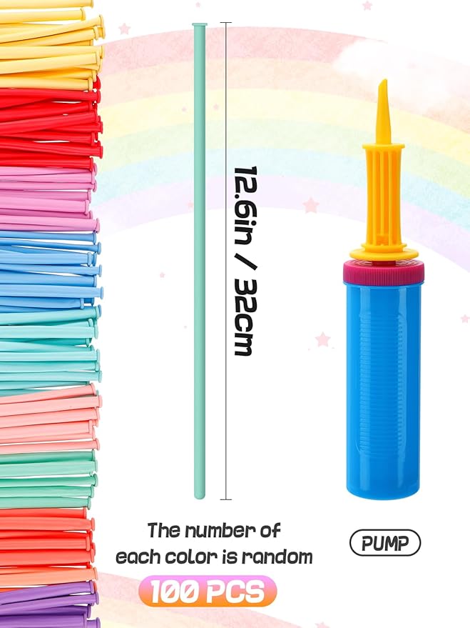 100 Pcs 260Q Balloons Kit with Pump - Kids Premium Latex Twisting Long Balloons to Make Animals Flowers, Pastel Color Party Balloons for Boys Girls Christmas Birthday Gifts Clowns Wedding Decoration