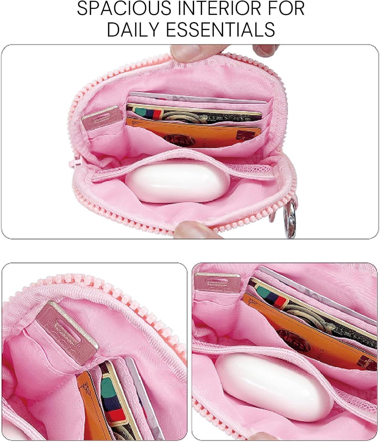 YDF The Iris Wallet for Women Mini Zip Card Case with Clear ID Window Zipper Coin Purse Lightweight Portable Keychain Wallet