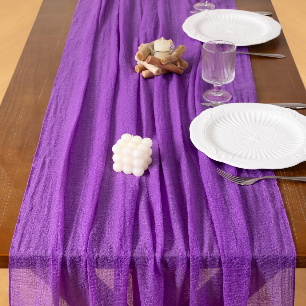 Socomi 3pcs Purple Fall Thanksgiving Cheesecloth Table Runner Gauze 120 Inch Rustic Boho Cheese Cloth Runner for Wedding Party Baby Bridal Shower Centerpiece Decoration Holiday Home Decorations