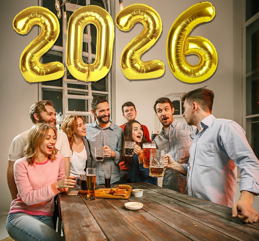 2026 Balloon - Gold Birthday Number Balloons, 40 Inch Large Foil Balloons for Men Women Boys Girls Gold Themed Birthday Decorations，Number 2026 Balloon