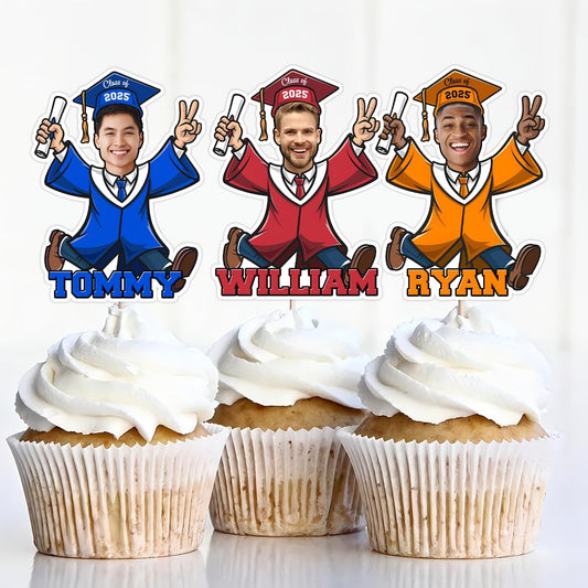 Graduation Cake Topper Class Of 2025 - Personalized Graduaton Cupcake Toppers 2025, Graduation Face Cutout, Photo Head Congrats Grad Cake Topper Decor, Christmas Gifts