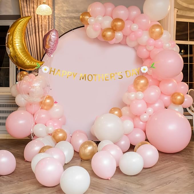 Happy Mother's Day Banner Set Decoration for Mother's Day Party Decorations Backdrop Garland for Mom Glitter Garland Photo Props (Gold Letter White Daisy)