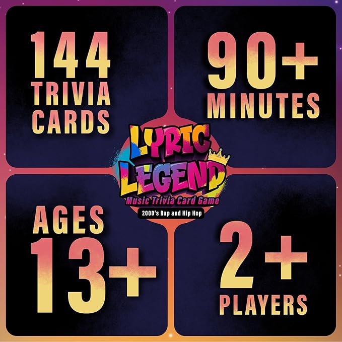 Lyric Legend 2000s Hip-Hop and Rap Music Trivia Game Collection – Expandable Multi-Deck Finish The Lyrics Party Game Set for Game Night, Families & Groups - 3 Games in One Box!