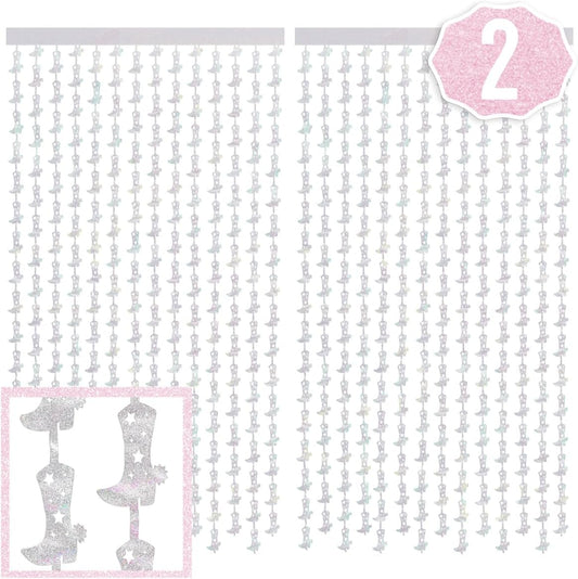 xo, Fetti Cowgirl Boot Iridescent Foil Curtain - Set of 2 | Bachelorette Party Decorations, Cowgirl Birthday Photo Booth, Last Rodeo Backdrop, Nashville, Cow Rodeo Theme, Space Cowboy