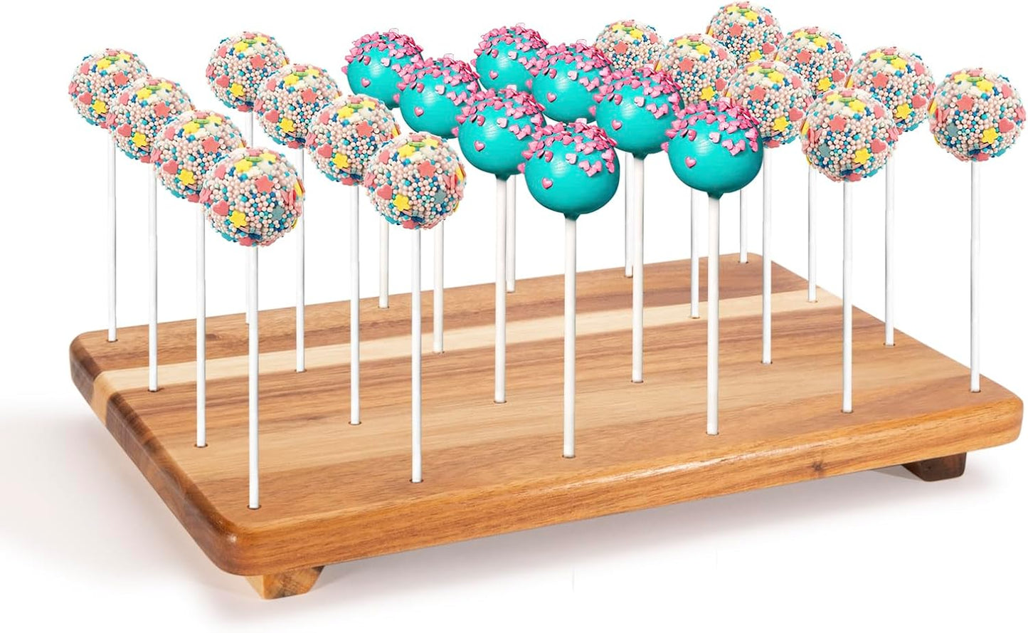 Wood Cake Pop Stand Display Riser 24 Holes Acacia Wood Lollipop Display Stand Holder for Weddings Baby Showers Birthday Party Anniversaries Holiday - Fit 5/32" (4mm) Lollipop Sticks (Brown)