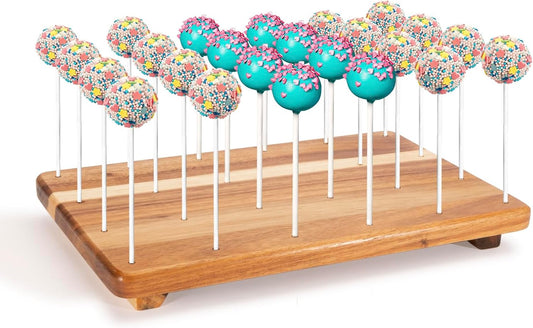 Wood Cake Pop Stand Display Riser 24 Holes Acacia Wood Lollipop Display Stand Holder for Weddings Baby Showers Birthday Party Anniversaries Holiday - Fit 5/32" (4mm) Lollipop Sticks (Brown)