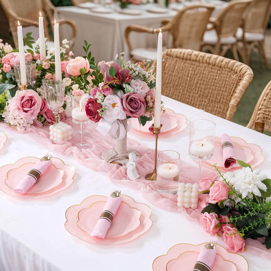 Supernal Gold Plastic Silverware Set with Pre Rolled Pink Napkin-Disposable Cutlery with Pink Linen Napkin Gold, Wrapped Plastic Silverware Heavy Duty Suit for Birthdays, Parties, Weddings 30Packs