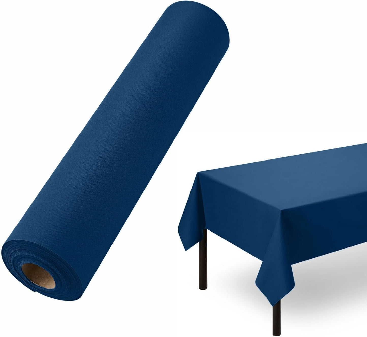 Disposable Tablecloth for Rectangle Table, Linen-Like Blue Paper Tablecover for Dining Table, Party, Wedding Or Event, 55" W x 80 ft L